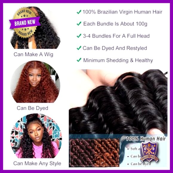Deep Wave Human Hair Bundles 22-26 Inch 100% Brazilian Virgin Quick Weave main image 6